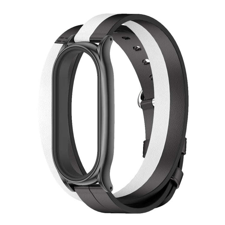 For Xiaomi Mi Band 8 Mijobs Plus Case Double-Loop Leather Watch Band(Black+White)