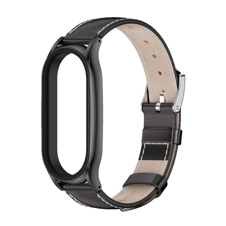 For Xiaomi Mi Band 8 Mijobs Plus Case Genuine Leather Watch Band(Black)