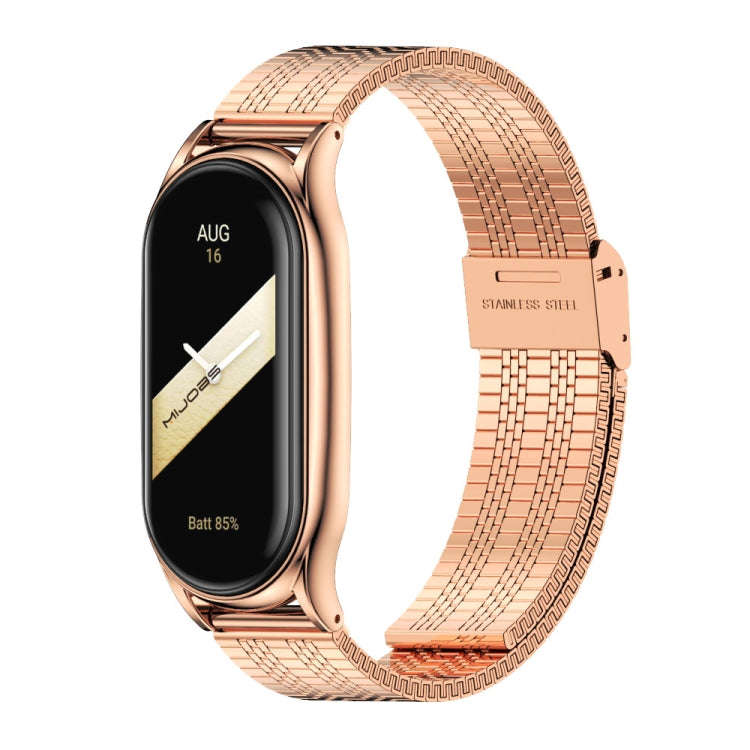 For Xiaomi Mi Band 8 Mijobs Plus Case Metal Watch Band(Rose Gold)