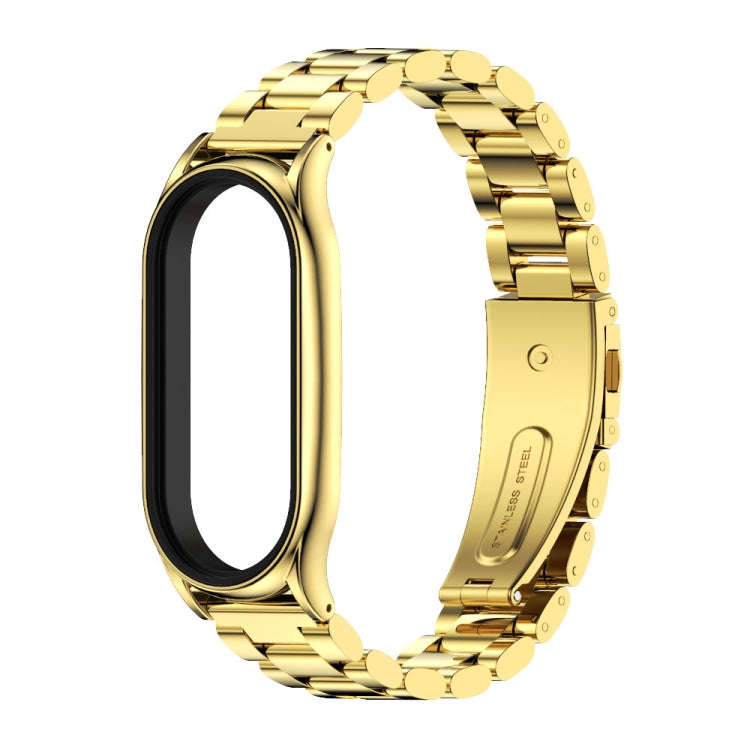 For Xiaomi Mi Band 8 Mijobs Plus Case Three Bead Metal Stainless Steel Watch Band(Gold)