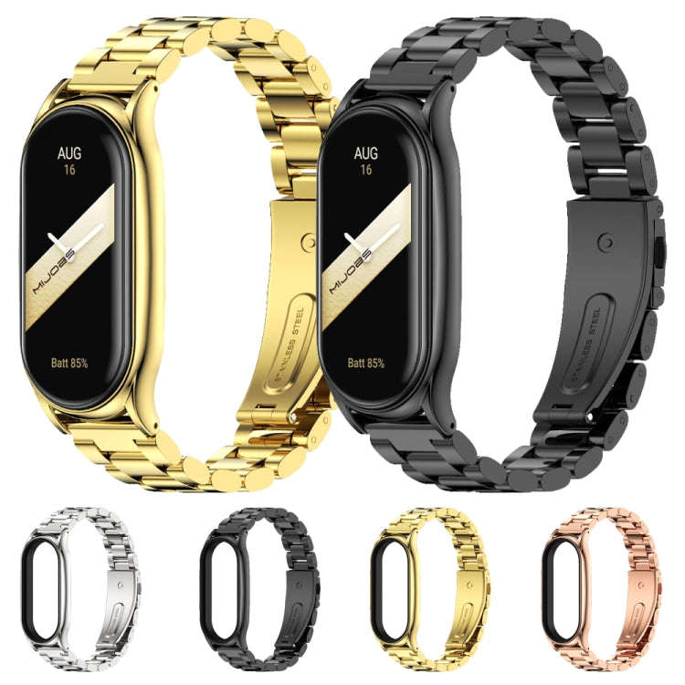 For Xiaomi Mi Band 8 Mijobs Plus Case Three Bead Metal Stainless Steel Watch Band(Black)