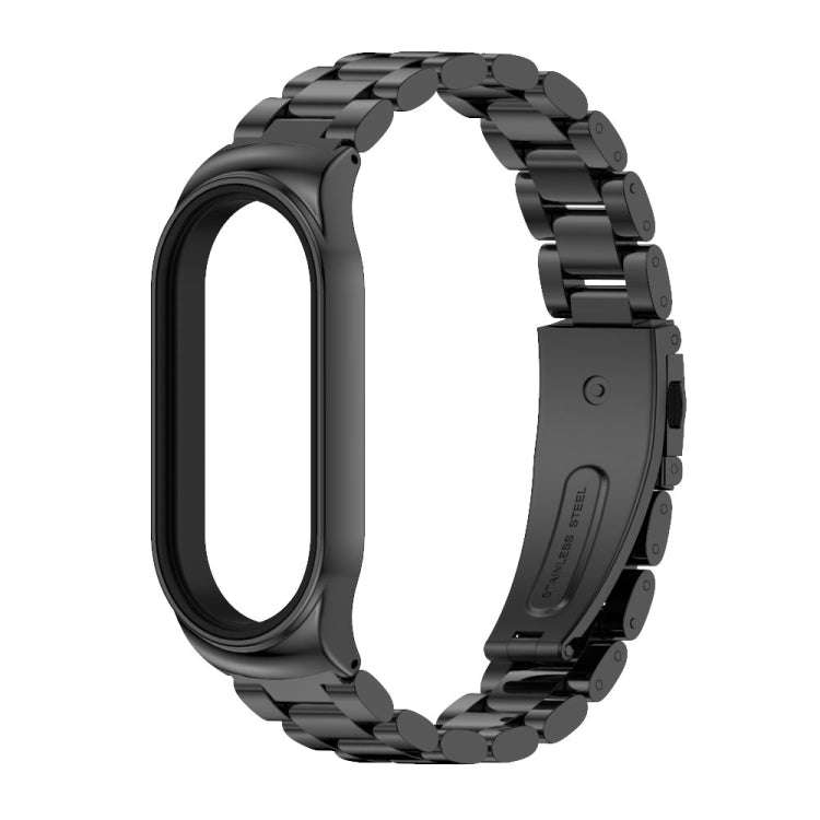 For Xiaomi Mi Band 8 Mijobs CS Case Three Bead Metal Stainless Steel Watch Band(Black)