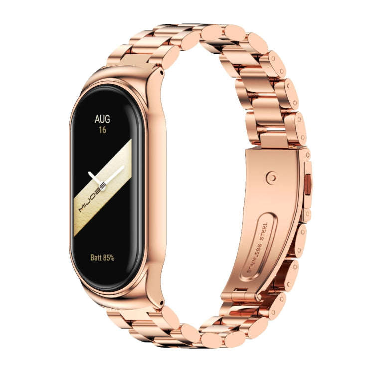 For Xiaomi Mi Band 8 Mijobs CS Case Three Bead Metal Stainless Steel Watch Band(Rose Gold)