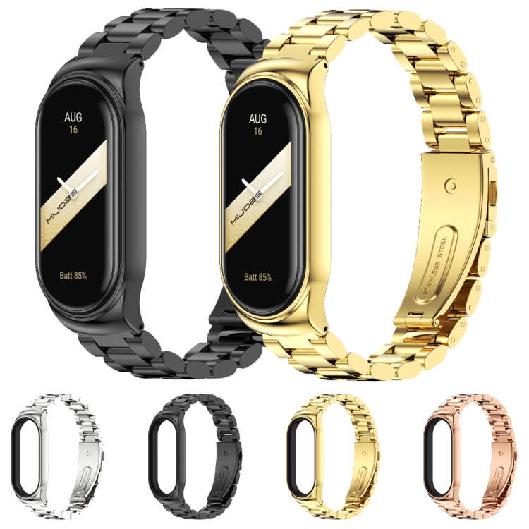 For Xiaomi Mi Band 8 Mijobs CS Case Three Bead Metal Stainless Steel Watch Band(Rose Gold)
