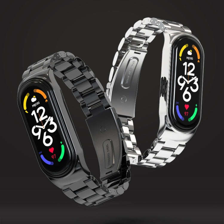 For Xiaomi Mi Band 8 Mijobs CS Case Three Bead Metal Stainless Steel Watch Band(Silver)