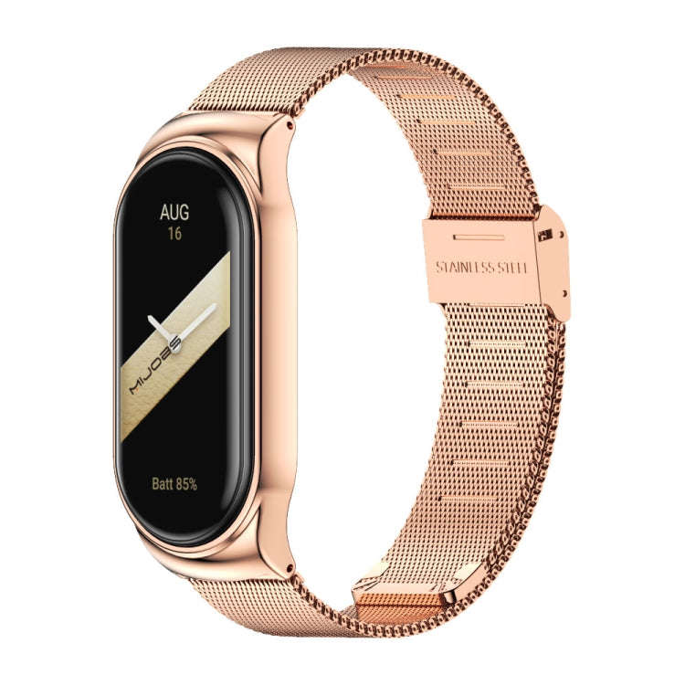 For Xiaomi Mi Band 8 Mijobs CS Case Milan Buckle Metal Watch Band(Rose Gold)