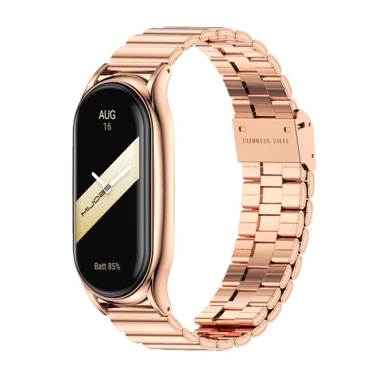 For Xiaomi Mi Band 8 Mijobs Plus Case Bamboo Buckle Metal Watch Band(Rose Gold)
