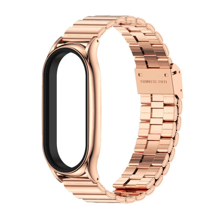 For Xiaomi Mi Band 8 Mijobs Plus Case Bamboo Buckle Metal Watch Band(Rose Gold)