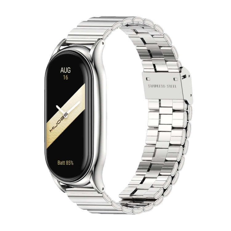 For Xiaomi Mi Band 8 Mijobs Plus Case Bamboo Buckle Metal Watch Band(Silver)