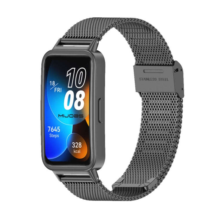 For Huawei Band 8 / 9 / 10 Mijobs Milan Buckle Stainless Steel Watch Band(Black)