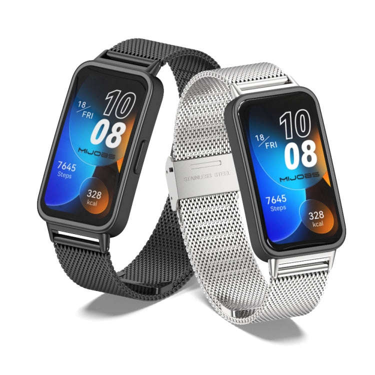 For Huawei Band 8 / 9 / 10 Mijobs Milan Buckle Stainless Steel Watch Band(Silver)