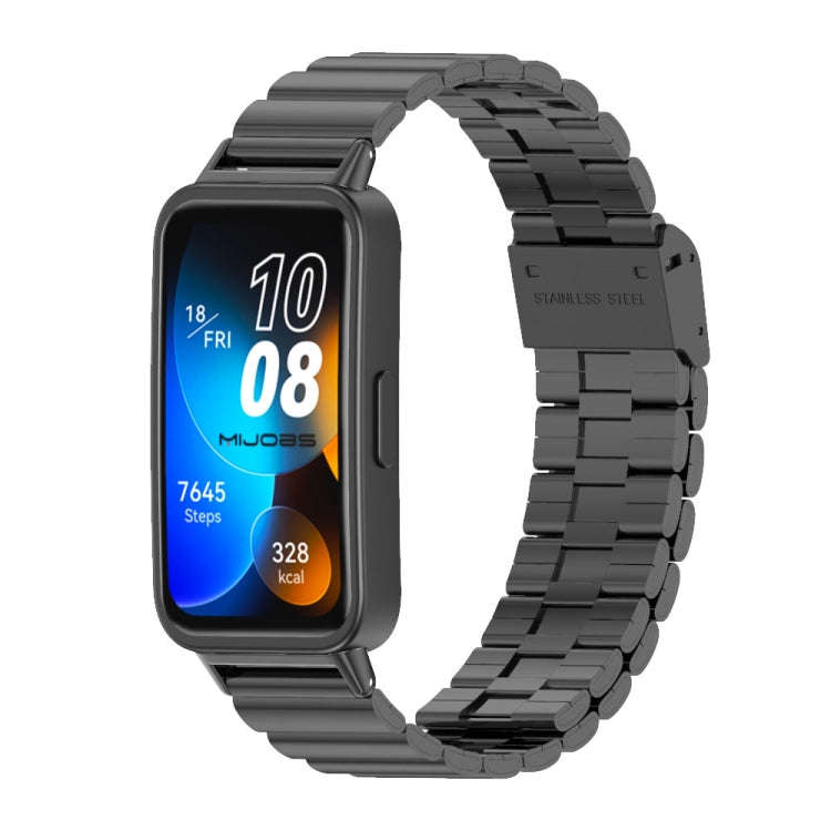 For Huawei Band 8 / 9 / 10 Mijobs Bamboo Buckle Stainless Steel Watch Band(Black)
