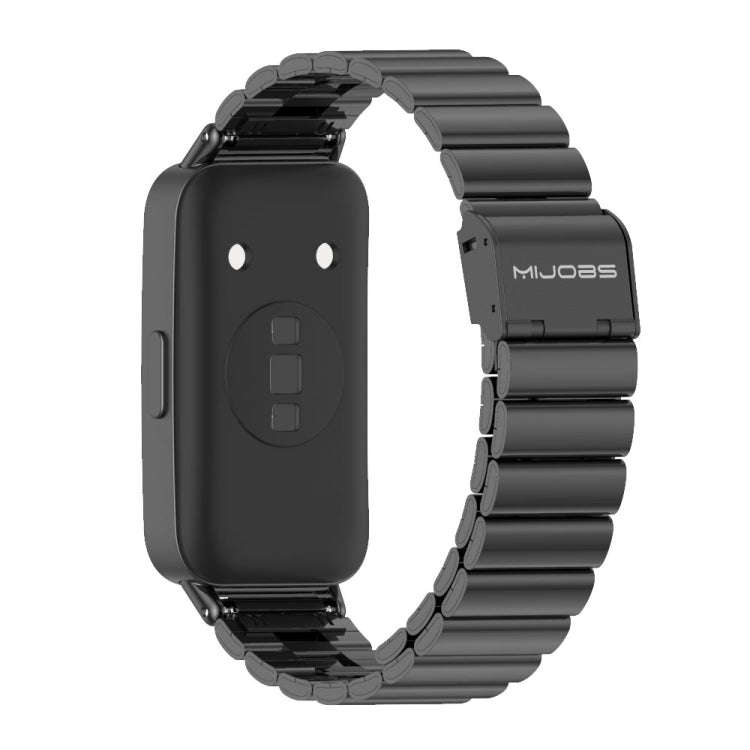 For Huawei Band 8 / 9 / 10 Mijobs Bamboo Buckle Stainless Steel Watch Band(Black)