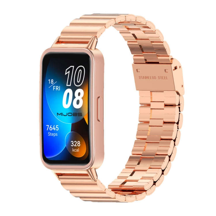 For Huawei Band 8 / 9 / 10 Mijobs Bamboo Buckle Stainless Steel Watch Band(Rose Gold)