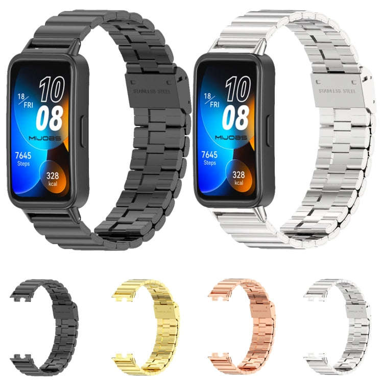 For Huawei Band 8 / 9 / 10 Mijobs Bamboo Buckle Stainless Steel Watch Band(Black)