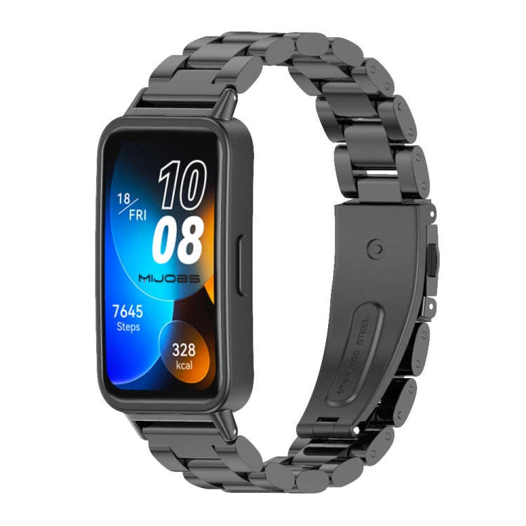 For Huawei Band 8 / 9 / 10 Mijobs Three Bead Bamboo Stainless Steel Watch Band(Black)