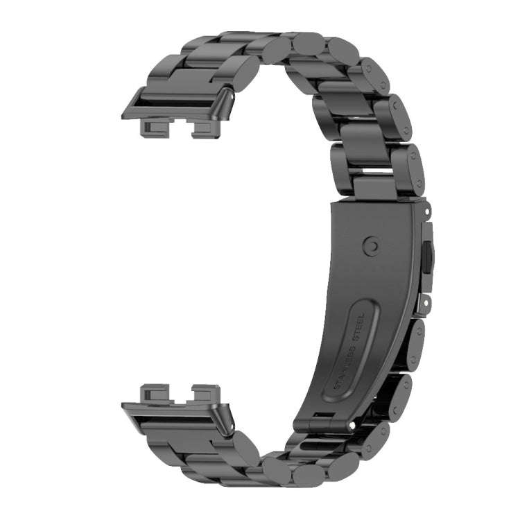 For Huawei Band 8 / 9 / 10 Mijobs Three Bead Bamboo Stainless Steel Watch Band(Black)