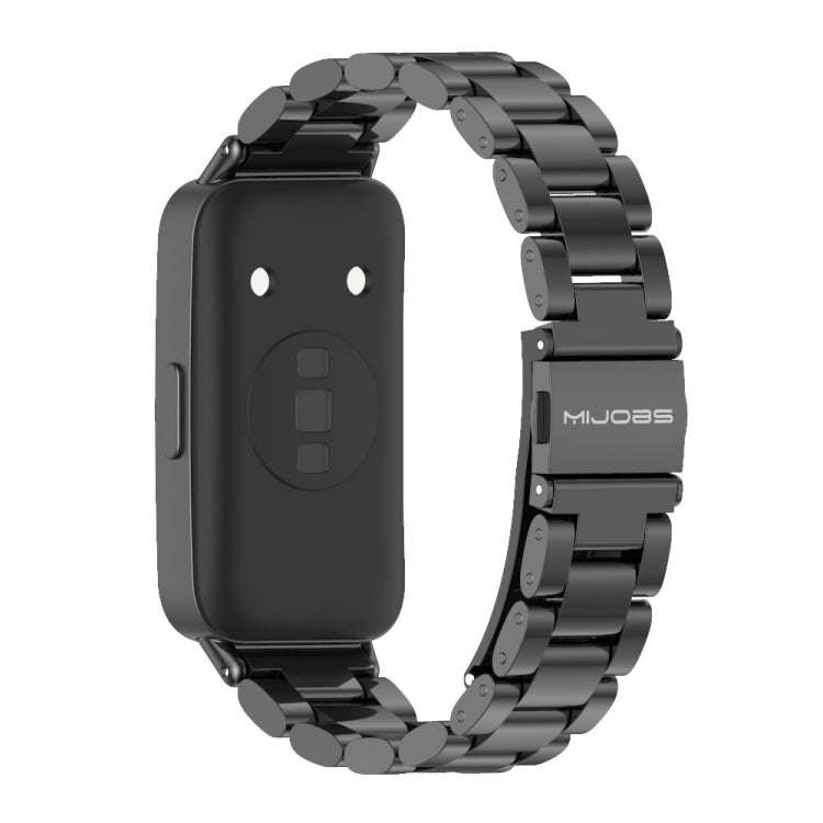 For Huawei Band 8 / 9 / 10 Mijobs Three Bead Bamboo Stainless Steel Watch Band(Black)