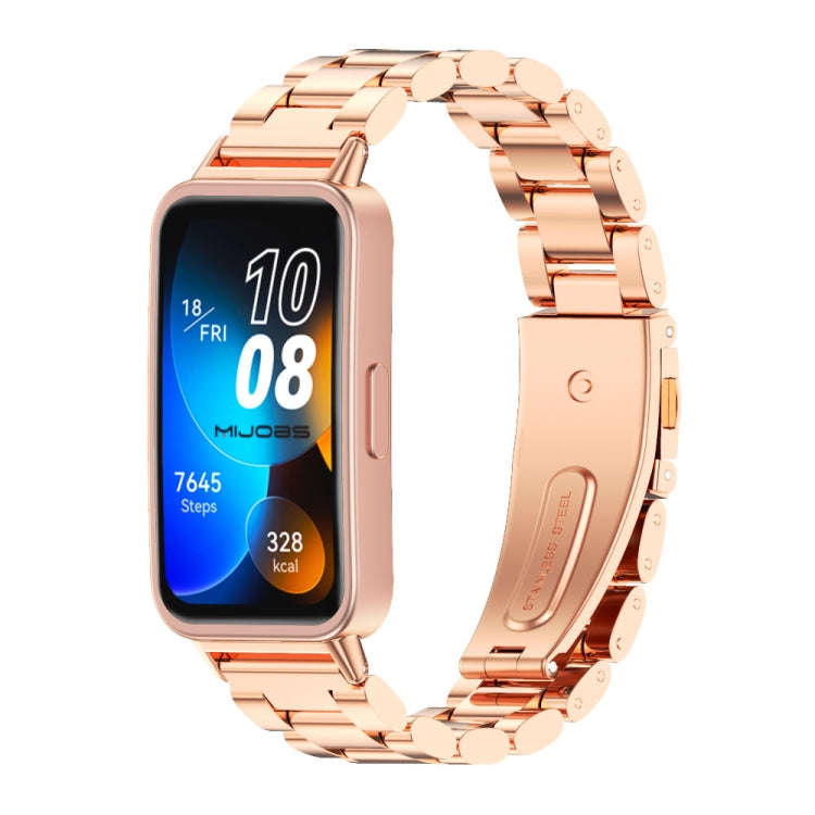 For Huawei Band 8 / 9 / 10 Mijobs Three Bead Bamboo Stainless Steel Watch Band(Rose Gold)