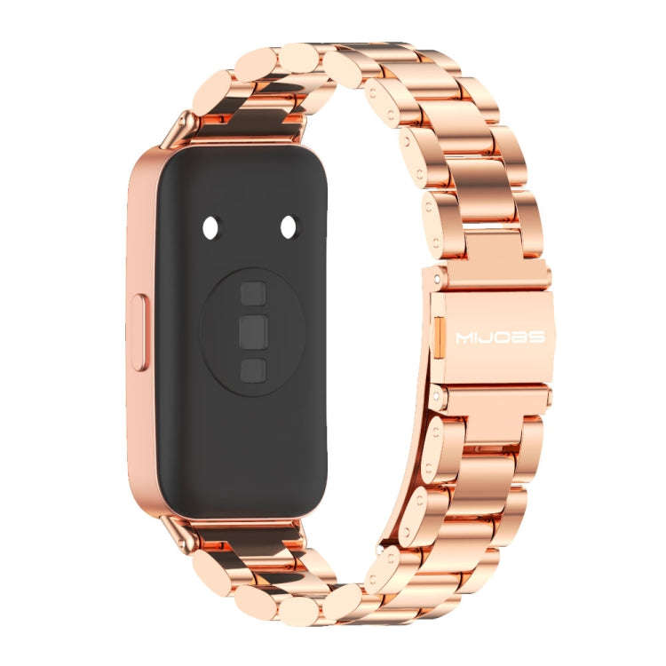 For Huawei Band 8 / 9 / 10 Mijobs Three Bead Bamboo Stainless Steel Watch Band(Rose Gold)