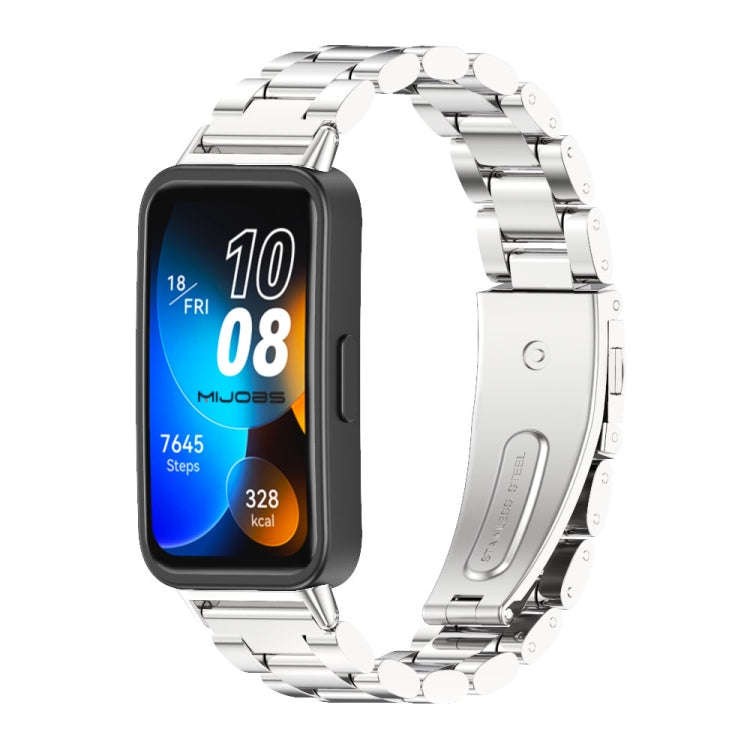 For Huawei Band 8 / 9 / 10 Mijobs Three Bead Bamboo Stainless Steel Watch Band(Silver)