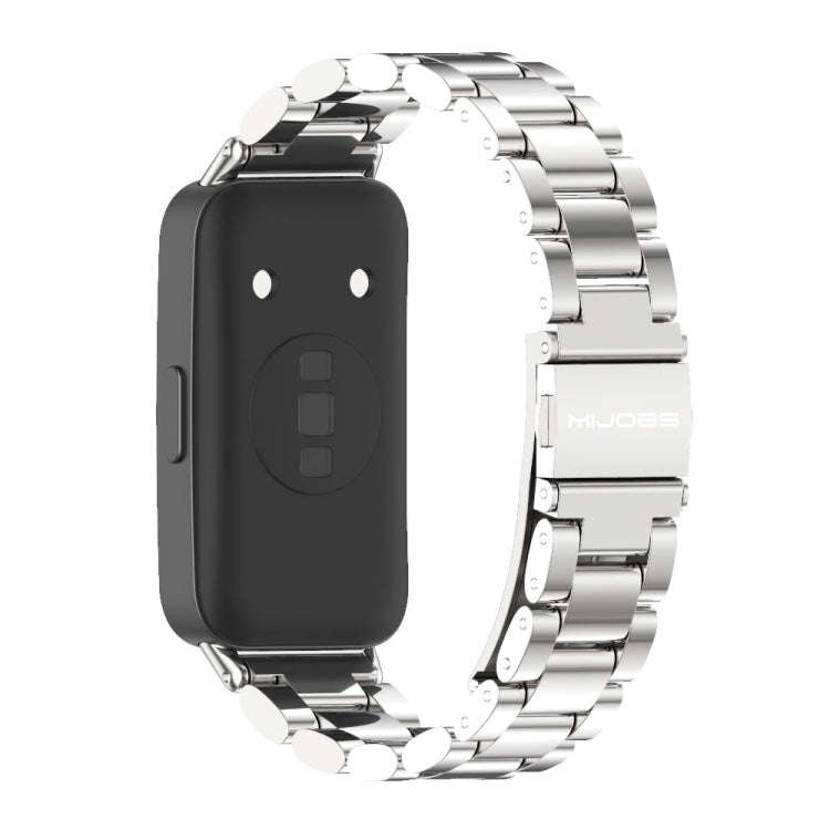 For Huawei Band 8 / 9 / 10 Mijobs Three Bead Bamboo Stainless Steel Watch Band(Silver)