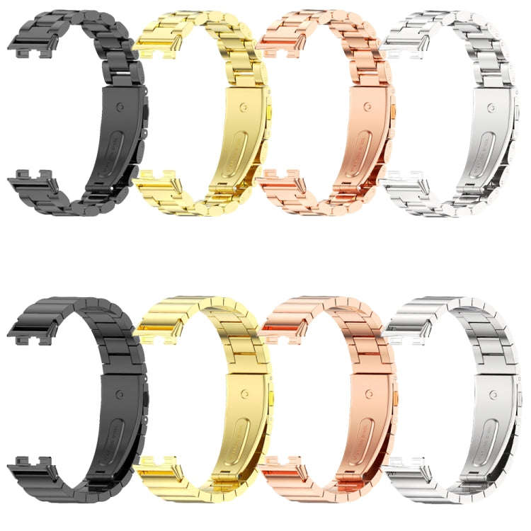 For Huawei Band 8 / 9 / 10 Mijobs Three Bead Bamboo Stainless Steel Watch Band(Black)