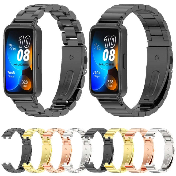 For Huawei Band 8 / 9 / 10 Mijobs Three Bead Bamboo Stainless Steel Watch Band(Black)