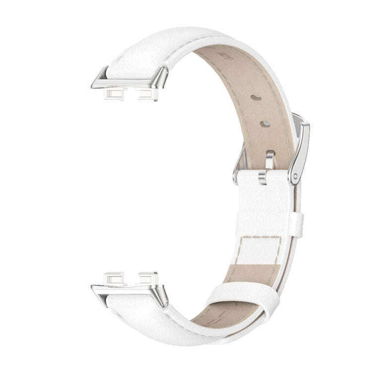 For Huawei Band 8 / 9 / 10 Mijobs Cowhide Leather Watch Band(White Silver)