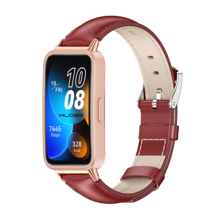 For Huawei Band 8 / 9 / 10 Mijobs Cowhide Leather Watch Band(Red Rose Gold)