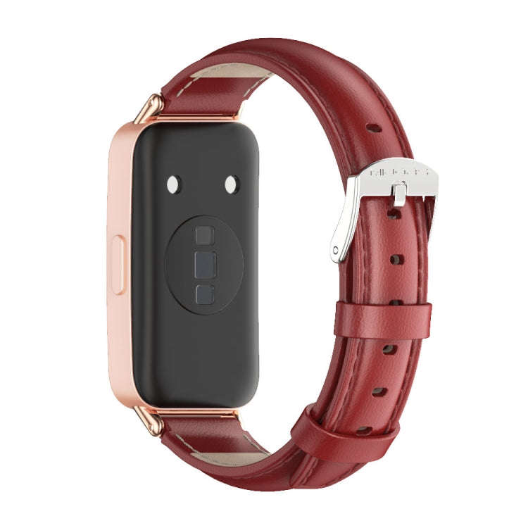 For Huawei Band 8 / 9 / 10 Mijobs Cowhide Leather Watch Band(Red Rose Gold)