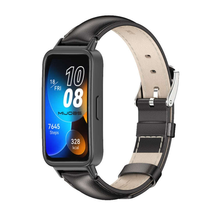 For Huawei Band 8 / 9 / 10 Mijobs Cowhide Leather Watch Band(Black)