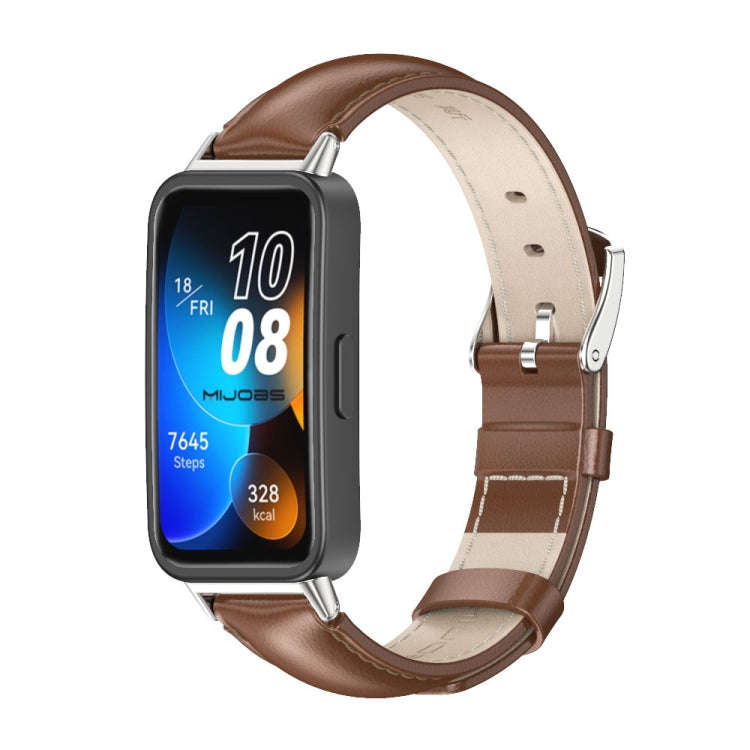 For Huawei Band 8 / 9 / 10 Mijobs Cowhide Leather Watch Band(Brown Silver)