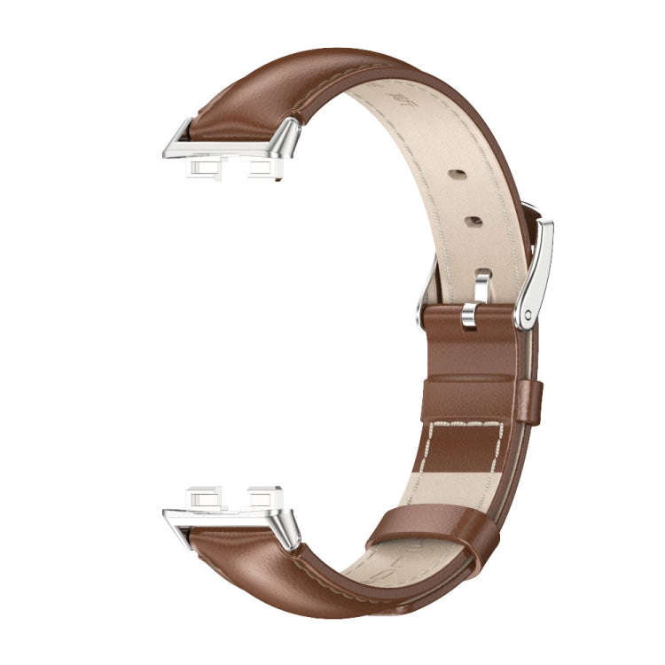 For Huawei Band 8 / 9 / 10 Mijobs Cowhide Leather Watch Band(Brown Silver)