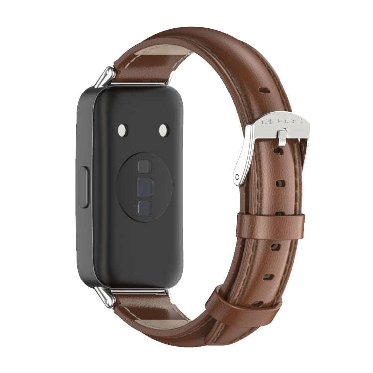 For Huawei Band 8 / 9 / 10 Mijobs Cowhide Leather Watch Band(Brown Silver)