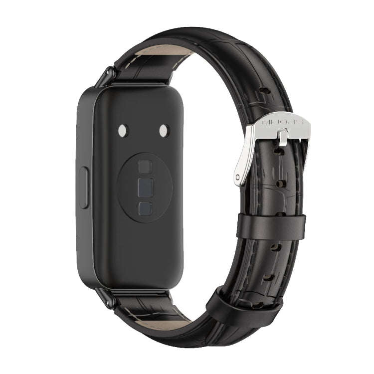 For Huawei Band 8 / 9 / 10 Mijobs Cowhide Leather Watch Band(Bamboo Black)