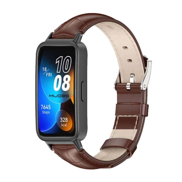 For Huawei Band 8 / 9 / 10 Mijobs Cowhide Leather Watch Band(Bamboo Coffee Black)
