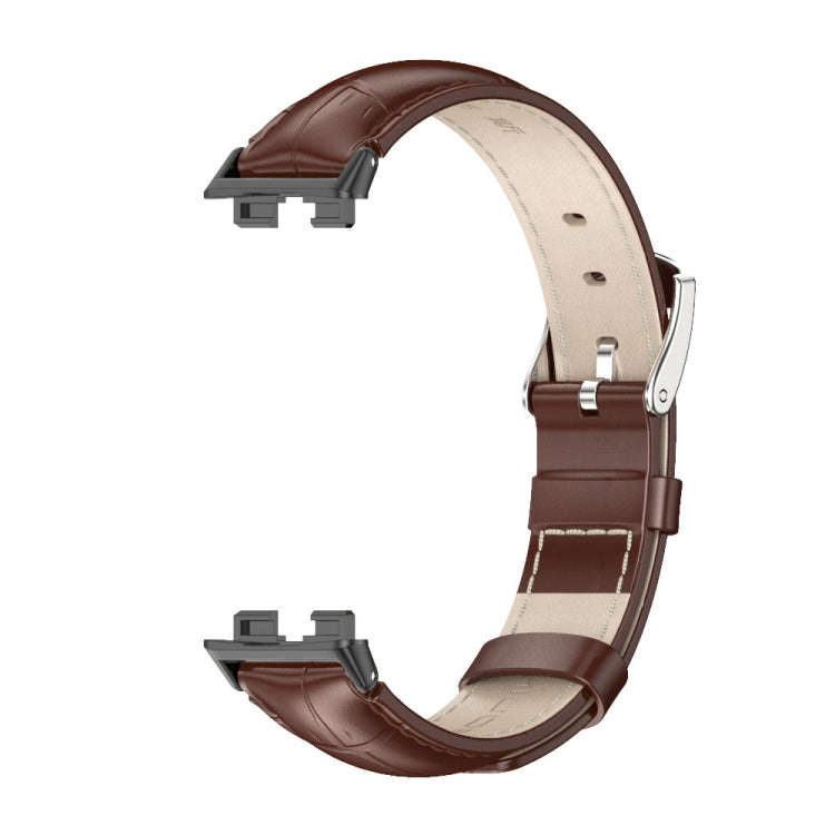 For Huawei Band 8 / 9 / 10 Mijobs Cowhide Leather Watch Band(Bamboo Coffee Black)