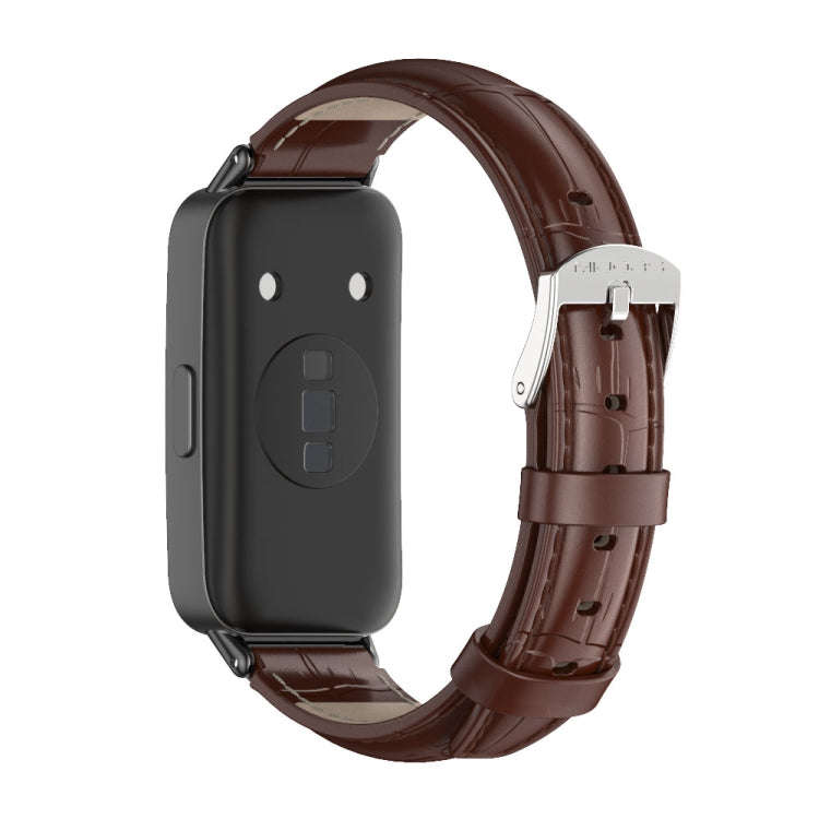 For Huawei Band 8 / 9 / 10 Mijobs Cowhide Leather Watch Band(Bamboo Coffee Black)