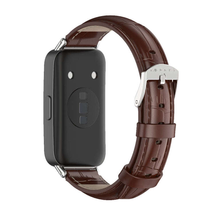 For Huawei Band 8 / 9 / 10 Mijobs Cowhide Leather Watch Band(Bamboo Coffee Silver)