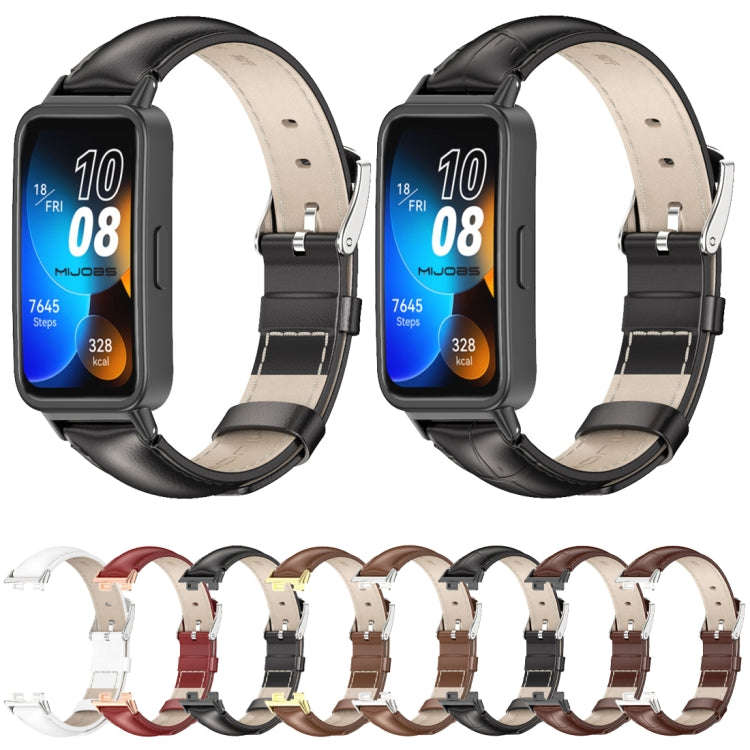 For Huawei Band 8 / 9 / 10 Mijobs Cowhide Leather Watch Band(Bamboo Coffee Black)