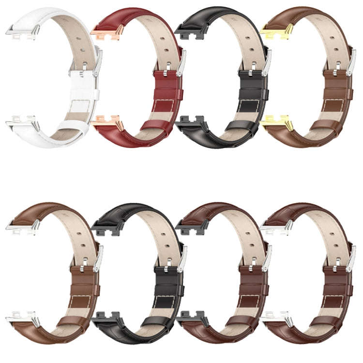 For Huawei Band 8 / 9 / 10 Mijobs Cowhide Leather Watch Band(Bamboo Black)