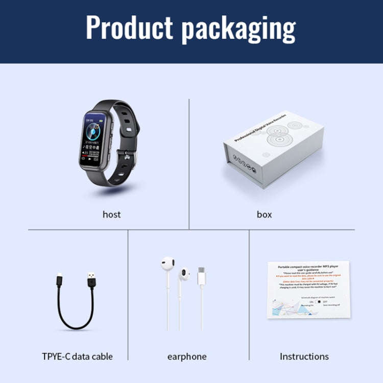JNN S16 Smart HD Noise Reduction Bluetooth MP3 Voice Control Recording Bracelet, Memory:4GB