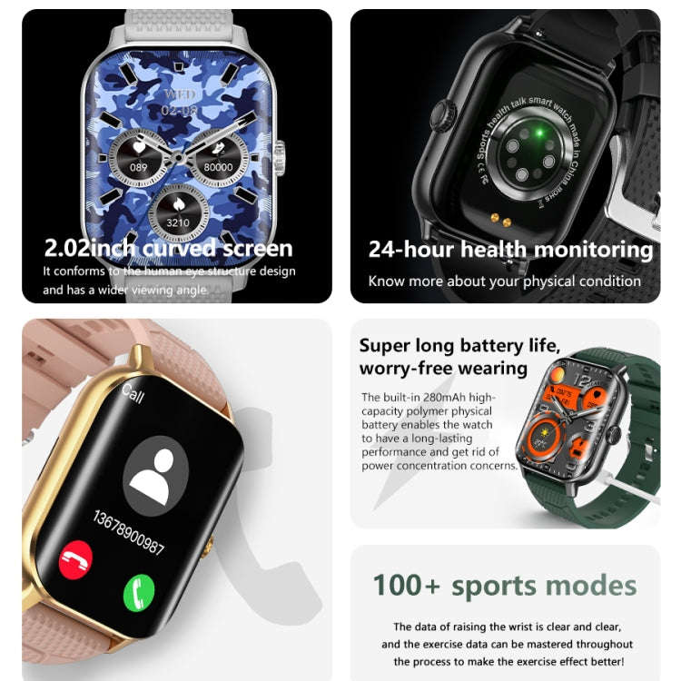 F12 2.02 inch Curved Screen Smart Watch Supports Voice Call/Blood Sugar Detection(Black)