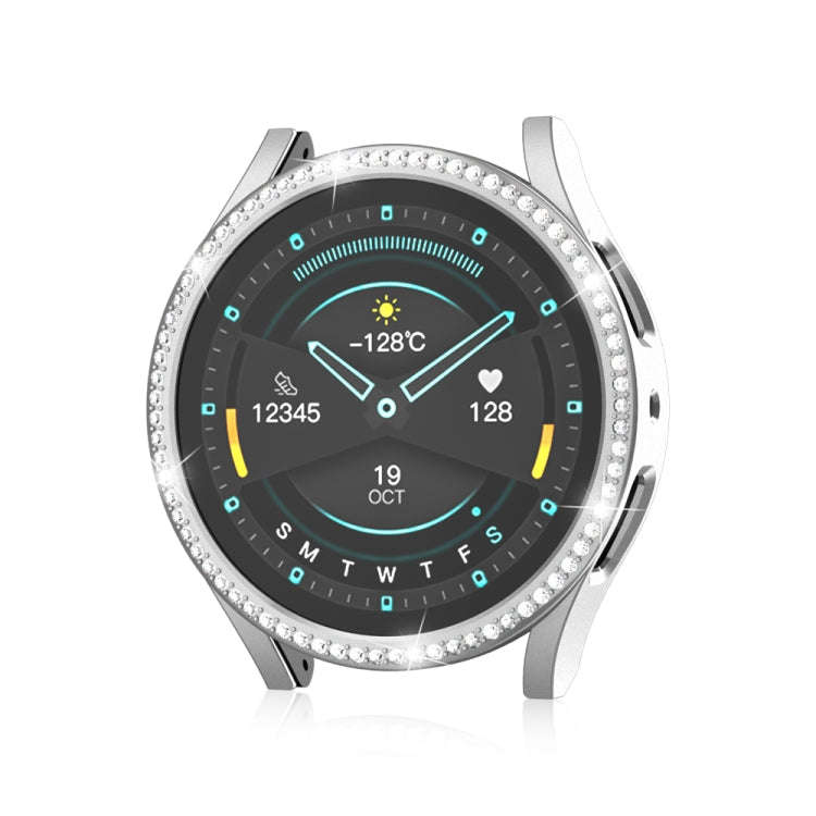 For Samsung Galaxy Watch 6 44mm Diamond Hollow PC Watch Protective Case(Silver)