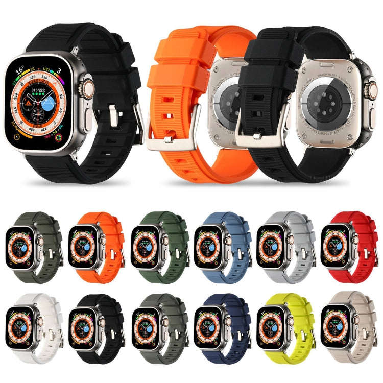 For Apple Watch 42mm Double Ring Silicone Watch Band(Dark Blue)