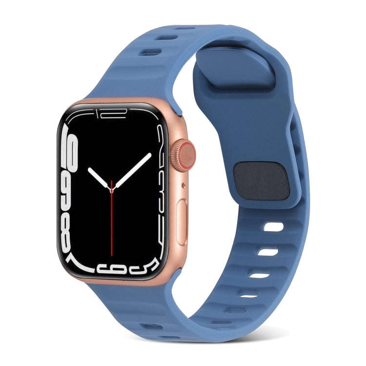 For Apple Watch SE 2022 40mm Square Buckle Stripes Silicone Watch Band(Light Blue)