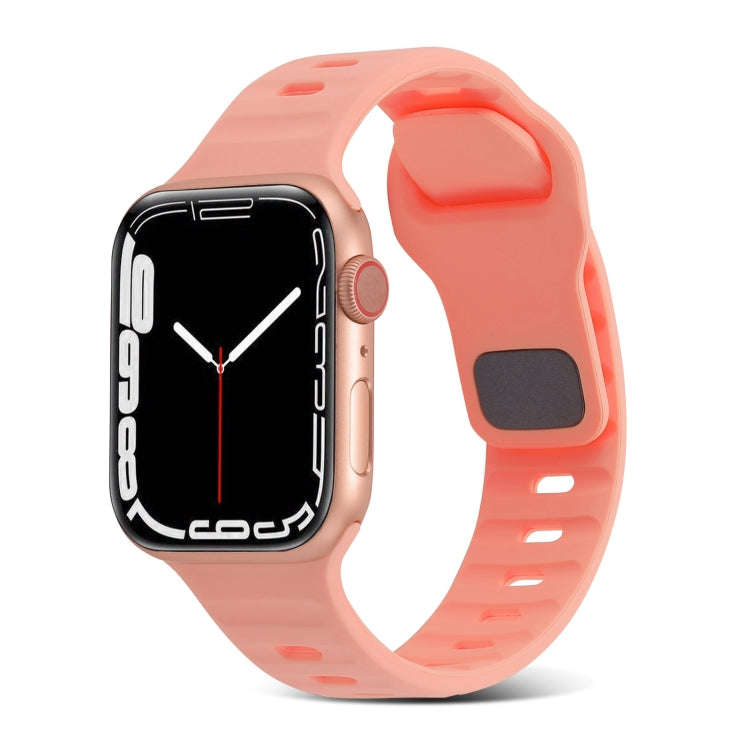 For Apple Watch Series 3 38mm Square Buckle Stripes Silicone Watch Band(Pink)