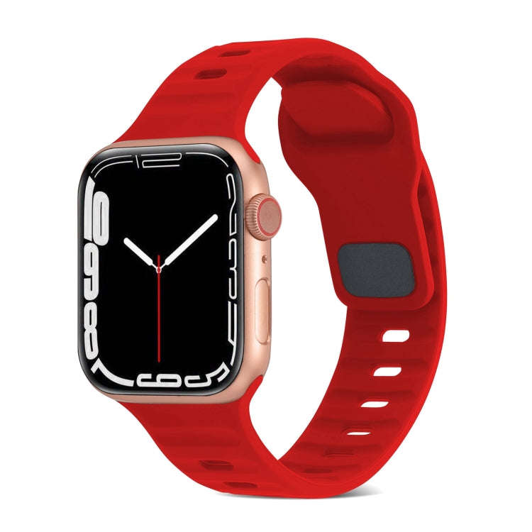 For Apple Watch Series 3 38mm Square Buckle Stripes Silicone Watch Band(Red)