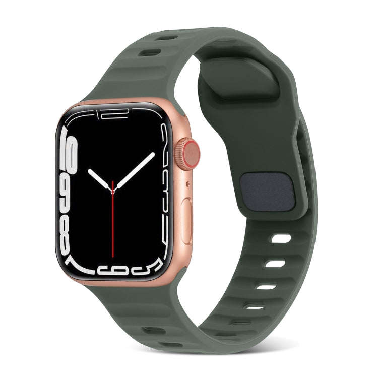 For Apple Watch Series 3 38mm Square Buckle Stripes Silicone Watch Band(Army Green)